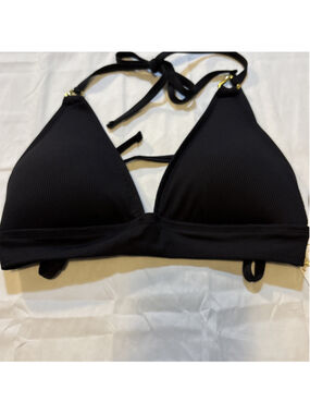 Becca Modern Edge Textured Rib Halter Bikini Top DCup